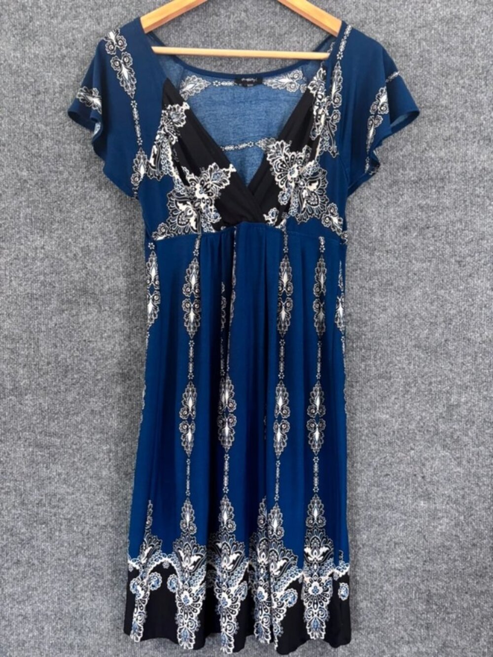 Blue Paisley-Print V-Neck Women's Dress